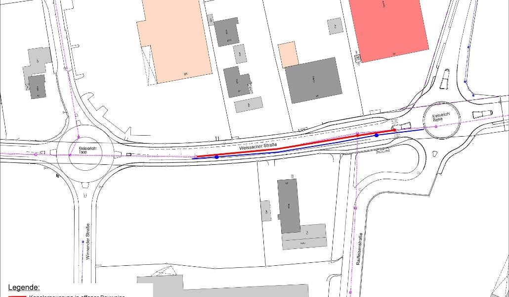 Lageplan Kanalerneuerung Weissacher Straße