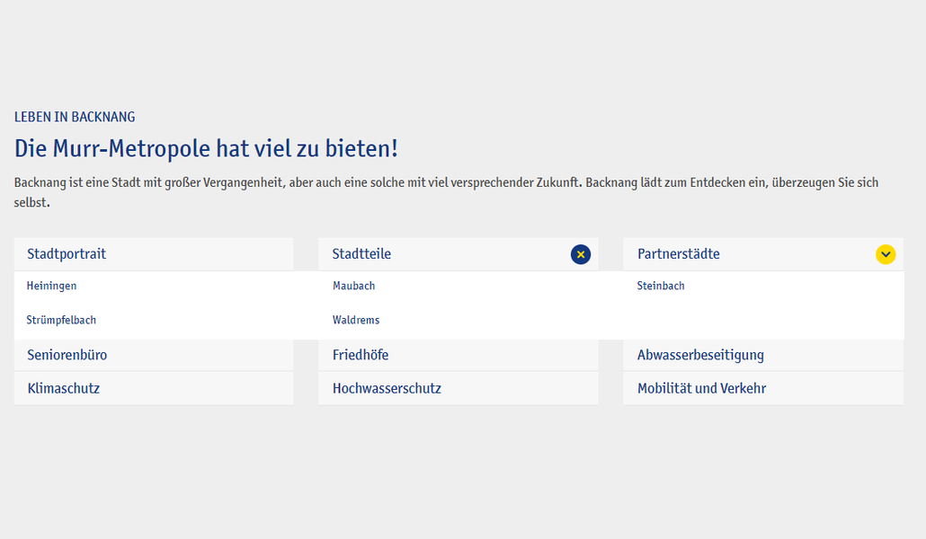 geöffnete Navigation mit Unternavigation
