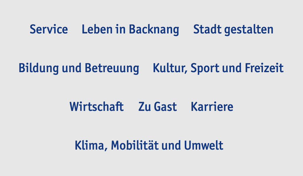 Navigationsleiste mit den neun Bereichen der Internetseite